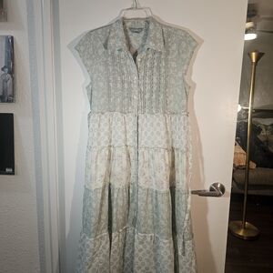 April Cornell Small Patchwork Prairie Dress Cottagecore Floral Tiered Button